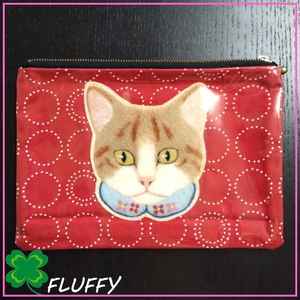 FLUFFY ★ 羊毛フェルト 猫ポーチ　★茶白ハチワレ ハンドメイド 手作り