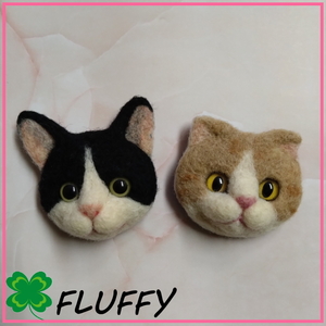 FLUFFY ★ 羊毛フェルト 猫マグネット ★ ハチワレ＆スコティッシュフォールド ★ ハンドメイド 手作り