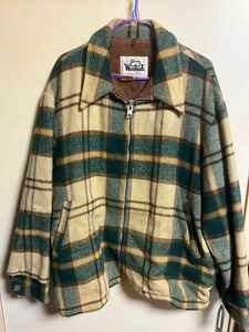 70年代　ウールリッチ　WOOLRICH 白タグ　ウール ジャケット ビンテージ　 USA製　XL タロン　TALON チェック柄　緑　黄　茶　裏起毛