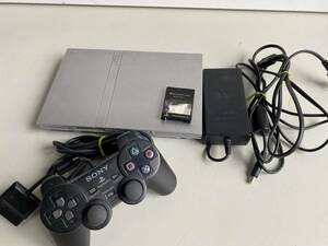 Mt414◆SONY ソニー◆PlayStation2 PS2 SCPH-75000 シルバー 本体 薄型 コントローラー SCPH-10010 ブラック メモリーカード付 通電OK