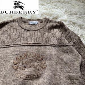 希少素材 Burberry バーバリー アルパカ ホースロゴ刺繍 ニット セーター 編み込み