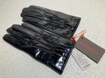 新品　マリオポルトラーノ（伊）　手袋/グローブ　８　２３ｃｍ　エナメル×レザー　ライニングはウール　黒　定価２．２万円_画像1