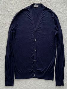 JOHN SMEDLEY sizeM イングランド製コットンカーディガン メンズ ネイビー ジョンスメドレー 英国製 