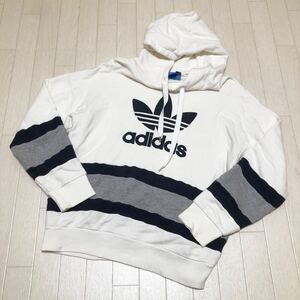 和186★① adidas originals アディダスオリジナルス スウェット パーカー フーディ ビッグトレフォイル L メンズ ホワイト