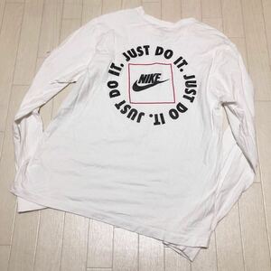 和186★① NIKE ナイキ 長袖 Tシャツ ロンT ロゴプリント ビッグプリント L メンズ ホワイト