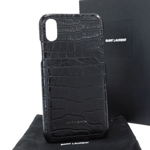 1円 ■ サンローラン iPhone X XSケース ブラック系 レザー ユニセックス SAINT LAURENT ■K.Bmmr.oR-01