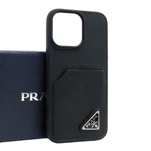 1円 ■ 美品 プラダ スマホケース 2ZH163 2CKR ブラック系 レザー サフィアーノ iPhone14 PROMAX PRADA ■E.Bgo.zE-27