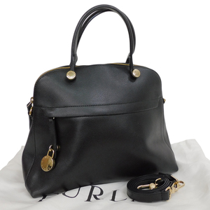 1円 ■ 美品 フルラ 2WAYバッグ ブラック系 レザー ゴールド金具 レディース 高級感 FURLA ■E.Bie.oN-5