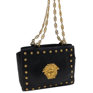 1円 ■ ヴェルサーチ ショルダーバッグ レザー ブラック系 通勤 通学 お洒落 かわいい VERSACE ■E.Boo.hP-8