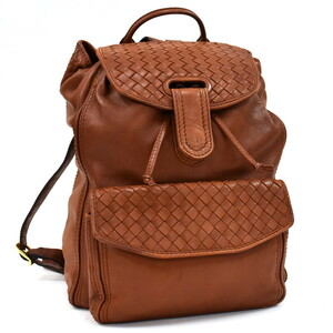 1円 ◆美品 BOTTEGA VENETA ボッテガヴェネタ リュックサック バックパック イントレチャート レザー ブラウン◆〇K.Cmo.eC-23