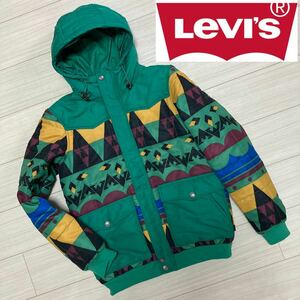 良品■Levi’s リーバイス■メキシカン ネイティブ 綿ダウンジャケット S グリーン 民族 フーディー パーカー マウンテンパーカ