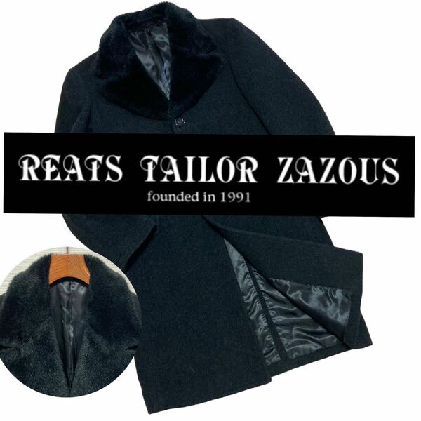 90s 良品■ZAZOUS リーツテイラーザズー■襟ファー ツイード コート S チャコールグレー チェスター フェイクファー REATS TAILOR ZAZOUS