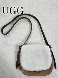 UGG アグ ショルダーバッグ アイボリー×ベージュ スエード ハンドバッグ ボア