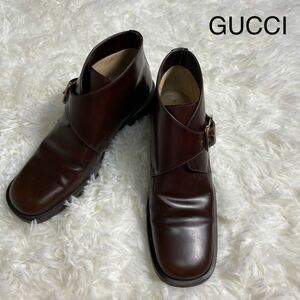 【1円スタート】GUCCI グッチ ジョッパーブーツ ブラウン 靴 レザー 金具 23cm サイズ351/2 ショートブーツ ベルト 茶 乗馬ブーツ