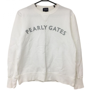 【美品】パーリーゲイツ トレーナー 白×ライトグレー スウェット コットン100％ レディース 2(L) ゴルフウェア PEARLY GATES