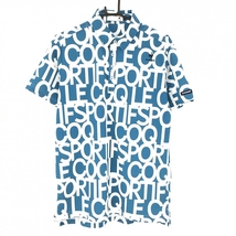 【超美品】ルコック 半袖ポロシャツ ライトブルー×白 英字ロゴ総柄 メンズ LL ゴルフウェア 2022年モデル le coq sportif_画像1