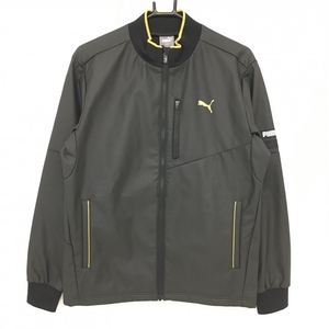 [ super-beauty goods ] Puma jacket black × yellow Logo print reverse side nappy men's M Golf wear PUMA