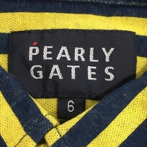 【超美品】パーリーゲイツ 長袖ポロシャツ イエロー×ネイビー ストライプ ボタンダウン メンズ 6(XL) ゴルフウェア PEARLY GATES_画像4