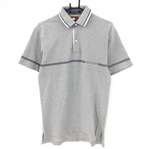 トミーヒルフィガー 半袖ポロシャツ グレー×ネイビー ロゴプリント メンズ S ゴルフウェア Tommy Hilfiger Golf