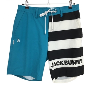 【美品】ジャックバニー ハーフパンツ ターコイズブルー×黒 メンズ 5(L) ゴルフウェア 2023年モデル Jack Bunny