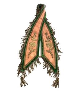 Vintage 首飾り 付け襟 ベロア 刺繍 フリンジ サーモンピンク/グリーン系