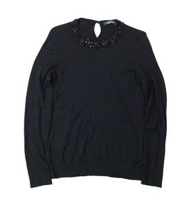 RALPH LAUREN ラルフローレン ビーズ装飾 ニット セーター コットン/レーヨン 薄手 トップス ブラック 黒 レディース S