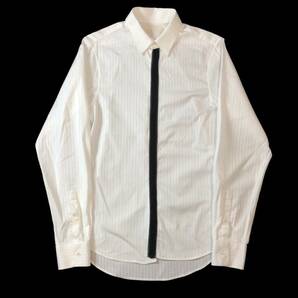 アレキサンダーマックイーン ALEXANDERMcQUEEN ITALY製 ストライプ ドレスシャツ 長袖 隠しボタン ホワイト/ブラック メンズ 46 送料250円の画像1