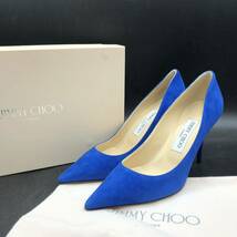 M2239 美品 正規品 JIMMY CHOO ジミーチュウ ポインテッドトゥ スエード パンプス レディース 36/23.0cm相当 ブルー 青 ピンヒール 靴 _画像1