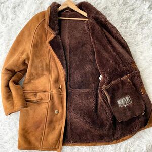 1670 シェアリング ムートンコート 48=L相当 shearling イタリー製 ラムレザー/羊革 大きいサイズ レザータグ 厚手 起毛 ブラウン系