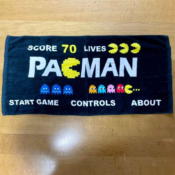 クーポンでお得! パックマン タオル 黒 フェイスタオル タオルマフラー マフラータオル