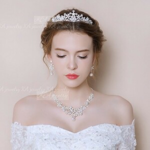  earrings ( earrings )& necklace & Tiara 3 point set wedding pearl new goods wedding u Epo DIN g accessory wedding pearl 