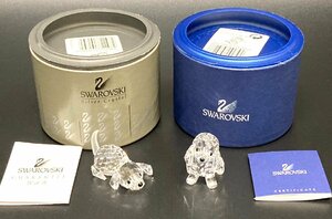 スワロフスキー SWAROVSKI 犬 ビーグル 伏せ おすわり アニマル 置物 オブジェ クリスタル インテリア ２点セット