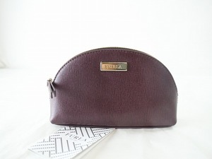 1円　未使用に近い　フルラ　FURLA　★　化粧ポーチ　ポーチ　★　ボルドー　レザー　8591