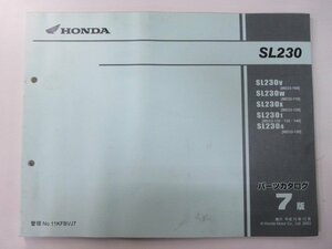 SL230 パーツリスト 7版 ホンダ 正規 中古 バイク 整備書 MD33-100～150整備に JQ 車検 パーツカタログ 整備書