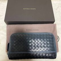 【希少デザイン美品】BOTTEGAVENETA ボッテガヴェネタ 長財布 ラウンドファスナー ジップ メンズ レディース ネイビー 紺色_画像8