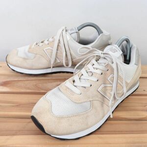 z9162【574】ニューバランス US7 25.0cm/白 ホワイト ベージュ 灰 グレー系 newbalance メンズ ユニセックス スニーカー 中古