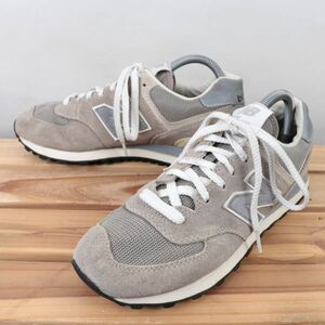 z9189【574】ニューバランス US7.5 25.5cm/灰 グレー 白 ホワイト newbalance メンズ スニーカー 中古