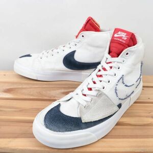 z9299 ナイキ SB ズーム ブレーザー ミッド US8 26.0cm/白 ホワイト 紺 グレー NIKE SB ZOOM BLAZER MID EDGE メンズ スニーカー 中古