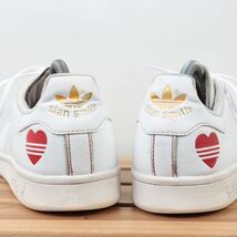 z9633 アディダス スタンスミス US7 1/2 25.5cm/白 ホワイト 赤 レッド ハート adidas STAN SMITH メンズ スニーカー 中古_画像4