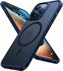 送料無料 TORRAS iPhone15pro ケース 半透明 マグネット搭載 耐衝撃 マット感 黄ばみなし ストラップホール付き ワイヤレス充電対応 ブルー