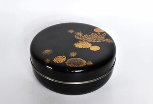 煎茶道具／時代漆器 輪島塗 金蒔絵 錫覆輪 喰籠／菓子器 蓋物