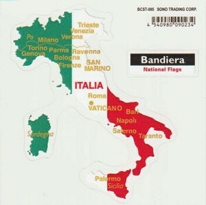 送料込 Bandiera (バンディエラ) クリアステッカー ITALY 14077 ITALIA イタリア シール ステッカー ダイカット 地図 国旗 雑貨 グッズ