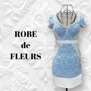 【新品】ROBE de FLEURS ローブドフルール キャバドレス ミニドレス レース ビジュー 青 ブルー M