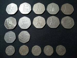 イギリス 50ペンス硬貨・20ペンス硬貨おまとめ 1970年代～2000年代 合計約7ポンド 0.2kg 2310A-058 外国硬貨 小銭 コイン