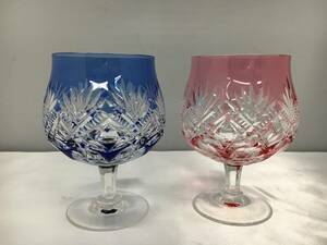 KAGAMI カガミクリスタルガラス　色被せ　ワイングラス2客セット　切子グラス