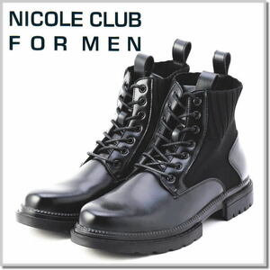 ニコルクラブフォーメン NICOLE CLUB FOR MEN ニットコンビ モールドソールブーツ 3564-7003-91(BLACK)-26.5㎝ シューズ 靴