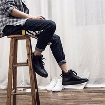 靴 s99 【26.5cm 黒】 ハイカット スニーカー メンズ シューズ バッシュ PUレザー カジュアル ブラック 通学 シンプル_画像6