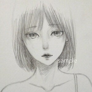 肉筆原画　手描きイラスト　鉛筆画　絵画　ドローイング　B5弱　@mucica 美人画　女の子