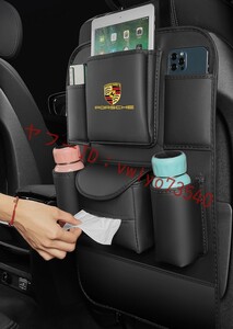 ポルシェ PORSCHE シートバックポケット 車用収納ポケット キックガード付き 後部座席収納 ティッシュボックス 1個入り● ブラック