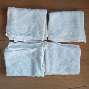 【使用品】フェイスタオル 白色 ウエス 雑巾 無地 まとめ売り 中古品 4枚セット